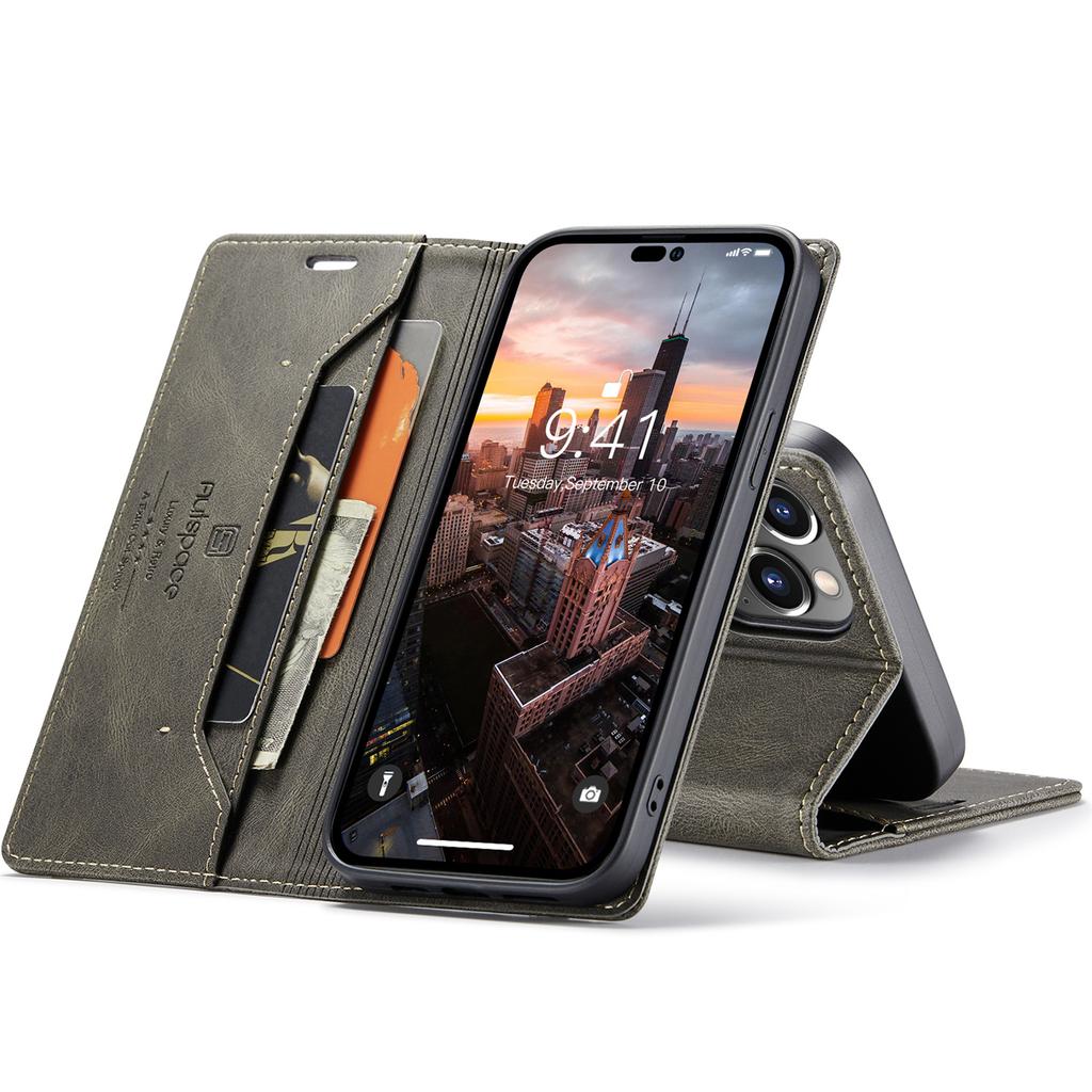 For iPhone 14 Pro Vintage Leather Flip Wallet Case with RFID Blocking Card Slot, Matte Retro Folio Cover for Women Men (4 Colors)