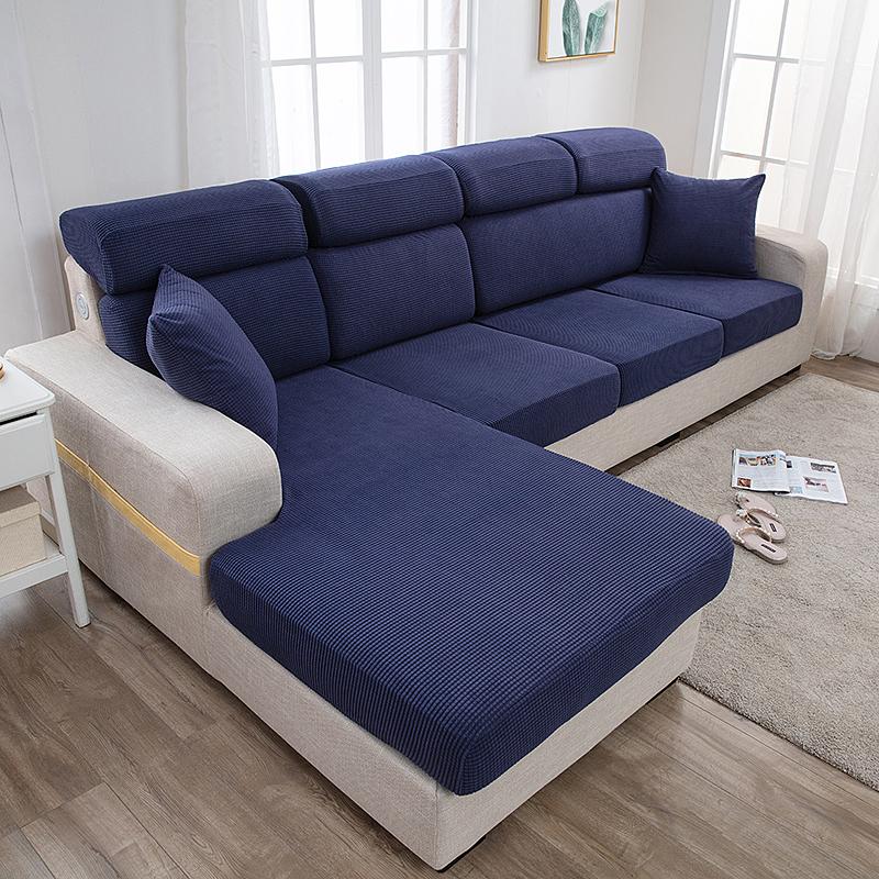 1pc Solid Color Jacquard Sofa Seat Cushion Cover Polar Fleece Elastic Sofa Cover for Living Room Chair Cover Furniture Protector