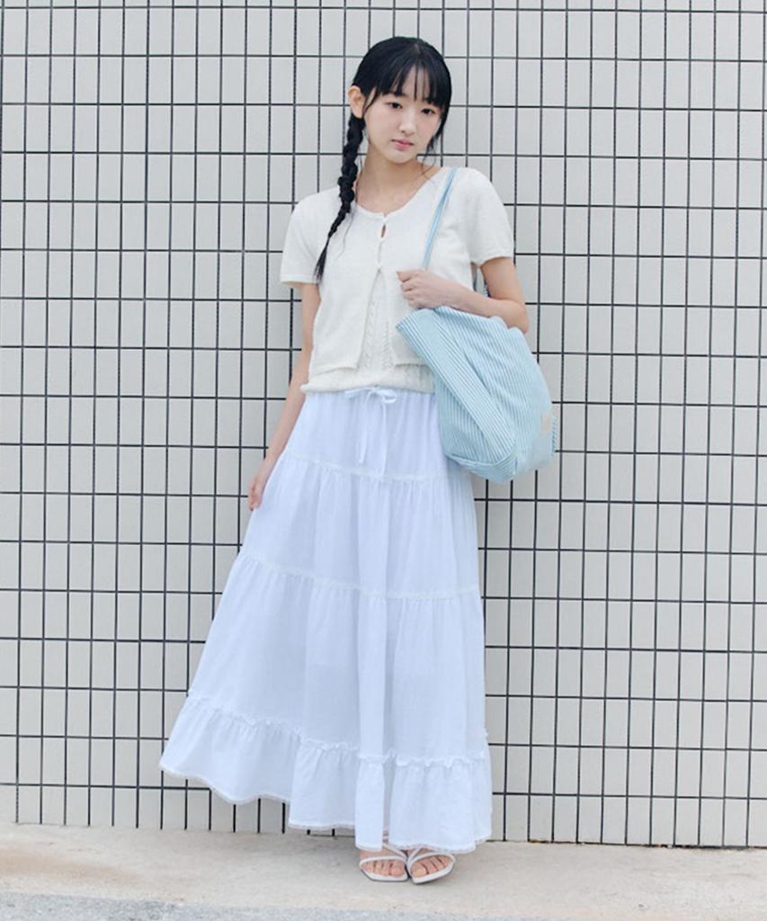 Selliteiljeu Lace Shirring Long Skirt_White