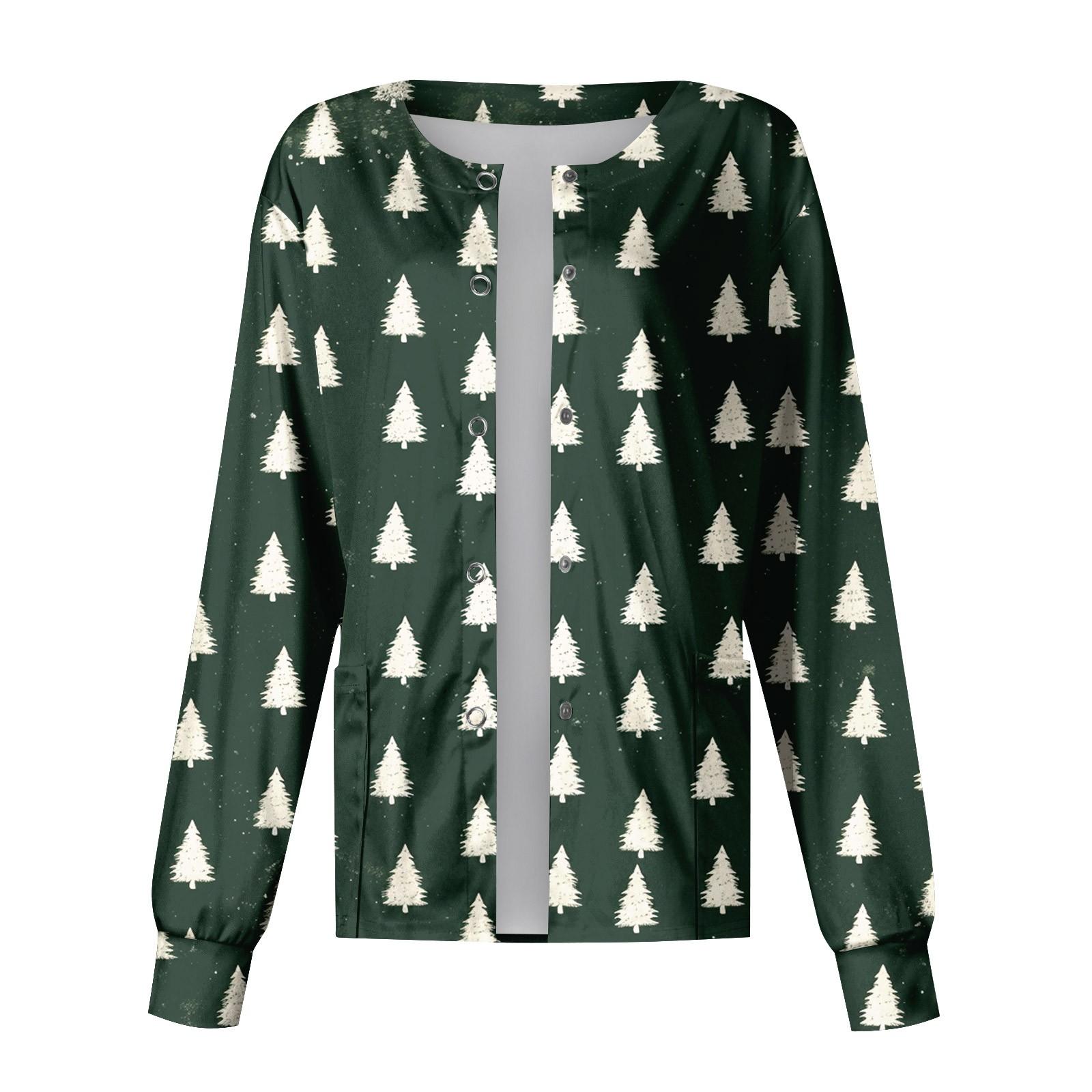 

Женский однобортный защитный комбинезон с длинным рукавом и рождественским принтом, карманный рабочий воротник-стойка, кардиган, куртка, топ S