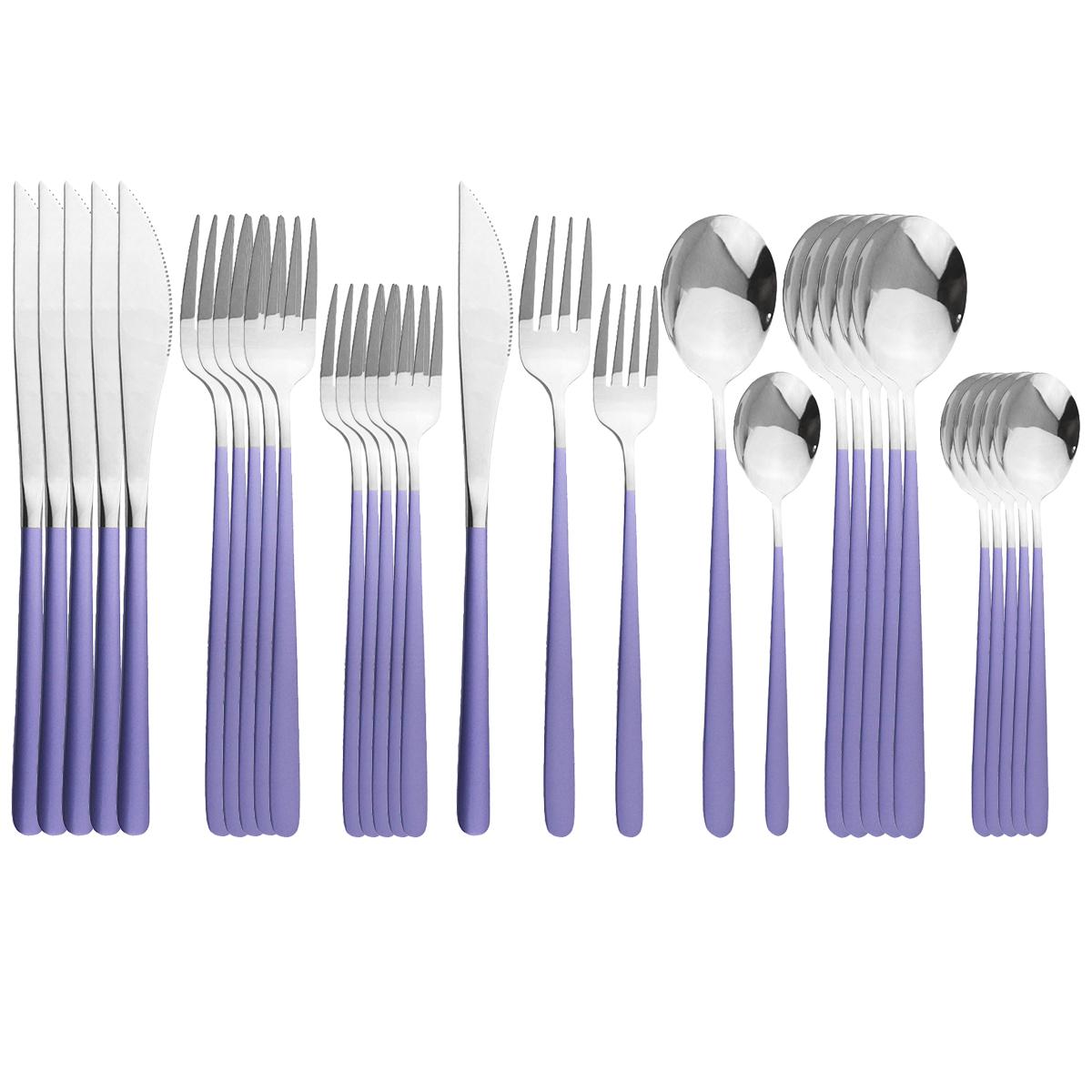 

Зеркальный набор столовых приборов из черного золота, 30 предметов, столовая посуда из нержавеющей стали 304, набор столовых приборов из серебра, обеденный нож, вилка, набор золотых ложек серебряный/фиолетовый