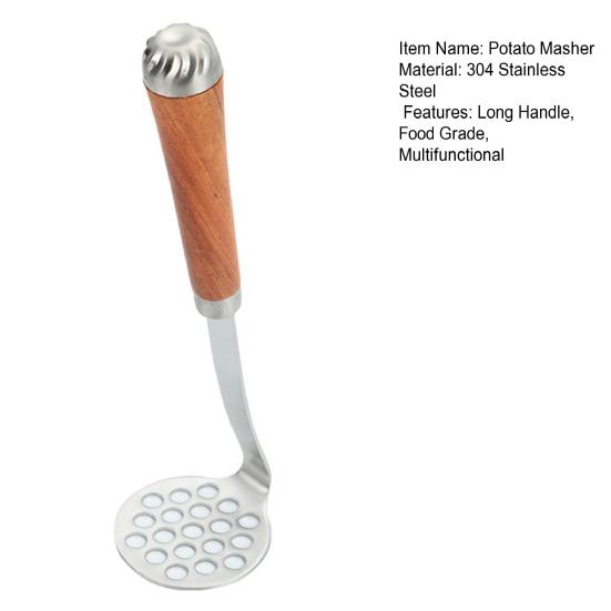 Stainless Steel Potato Masher Wooden Long Handle Multifunctional Manual Carrot Avocado Vegetable Food Mashing Tool Kitchen Gadgets