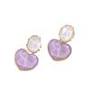 Autumn and Winter Blue Color-Block Water Ripple Heart Vintage Geometric Peach Heart Unique Light Luxury Design Earrings