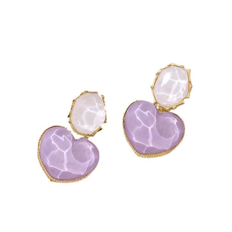 Autumn and Winter Blue Color-Block Water Ripple Heart Vintage Geometric Peach Heart Unique Light Luxury Design Earrings