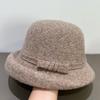 Korean Style Wool Felt Cloche Hat for Women - Retro Autumn/Winter Bow Fisherman's Hat