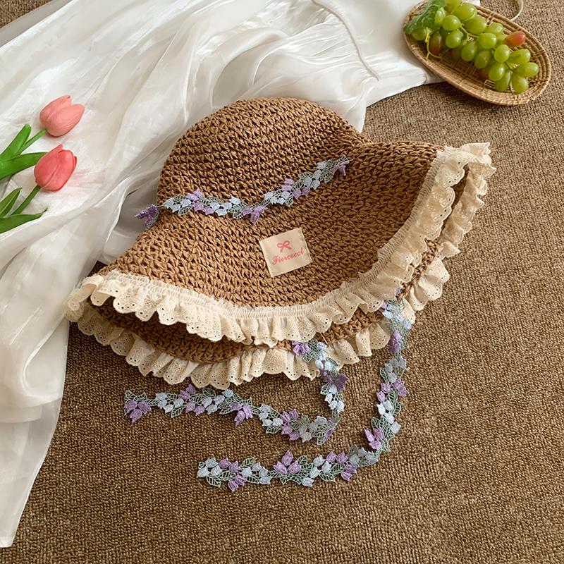 Sweet Floral Women's Beach Hat - Large Brim Foldable Sun Hat for Summer Holiday