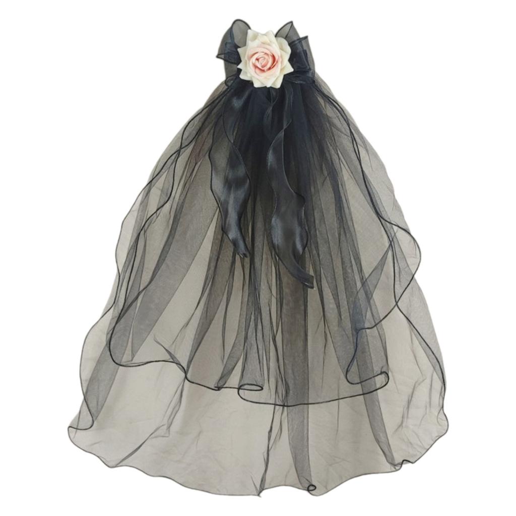Dark Veil Flower Veils Head Covering Wedding Hair Accessories Black Wedding Veil Headscarf Mantilla Black Veil