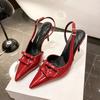 Fashion Designer Pointed Toe Back Strap Heeled Sandals Women Sexy Red Thin Heels for Women Elegant Bow Party Dress Shoes