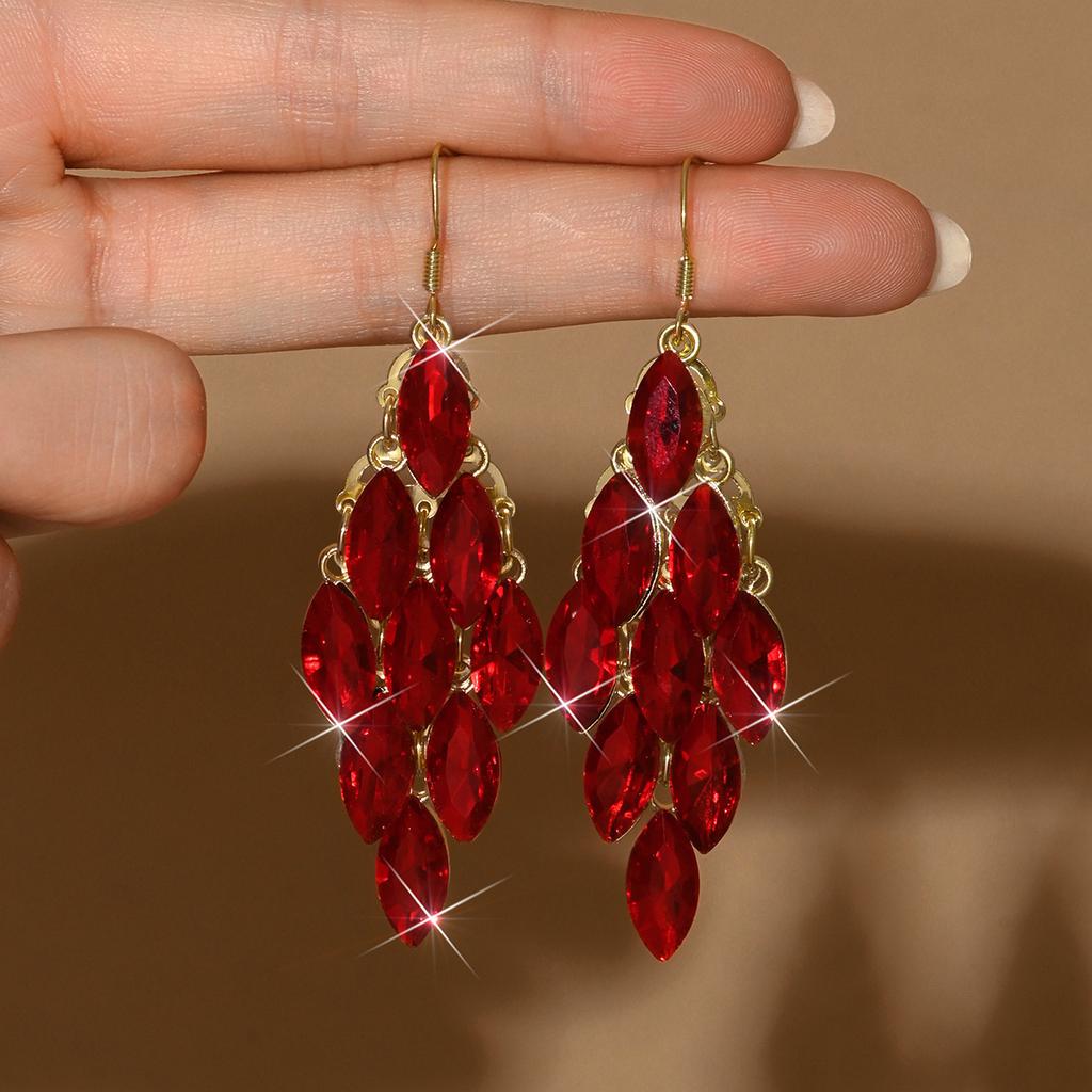 Diamond Leaf Fringed Ear Hook Heavy Industry Exaggerated Personality Earrings Light Luxury Premium Earrings Women