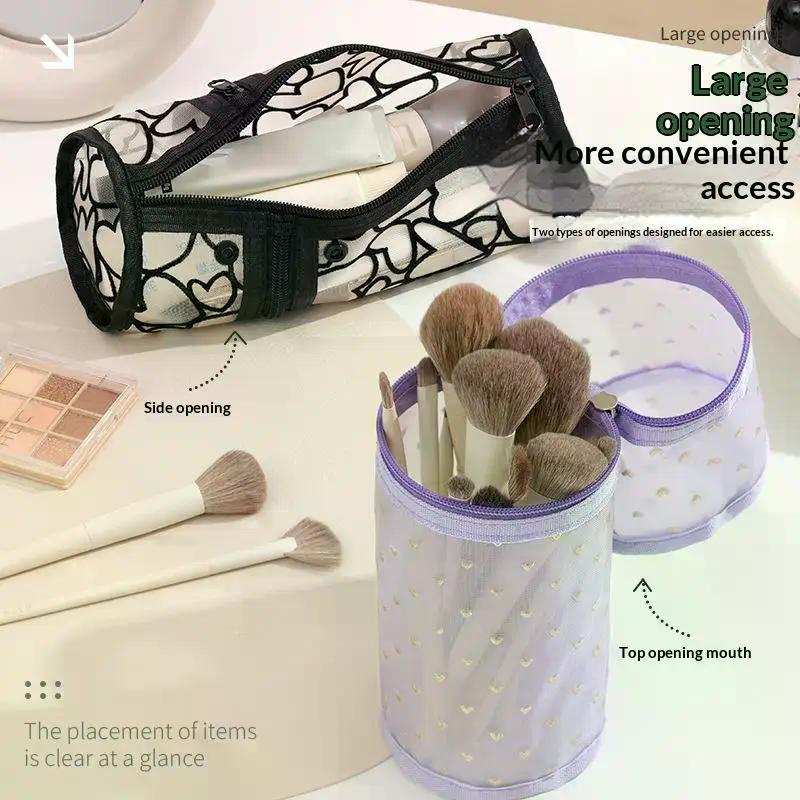 Travel Black Mesh Cosmetic Bag Zipper Makeup Bag For Women Wash Toiletry Bag Makeup Organizer Portable Storage Pouch