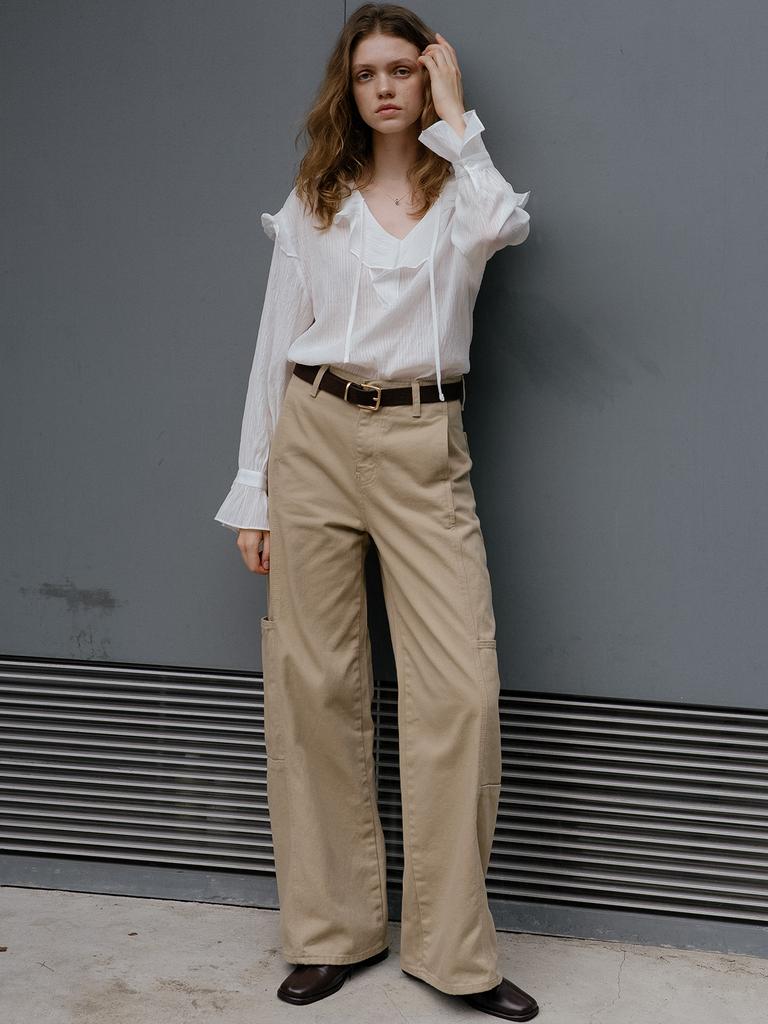 Peulibeo07 Wide Cargo Cotton Pants Frfa01Dp03_Beige