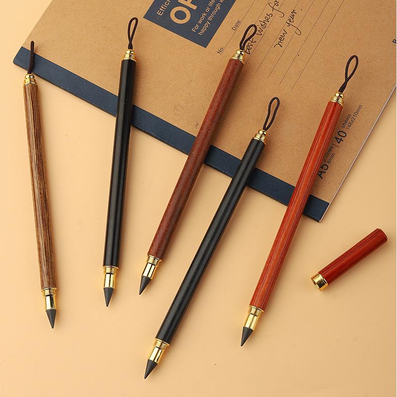Siyah Teknoloji Mürekkepsiz Pirinç ve Kırmızı Sandal Ağacı Ebedi Kurşun Kalem – Bileme Gerektirmez, Kırılmaz Kurşunsuz Hediye Kalem