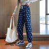Summer Women's Harem Pants Plaid Print High-waisted Corset Casual Cropped Pants