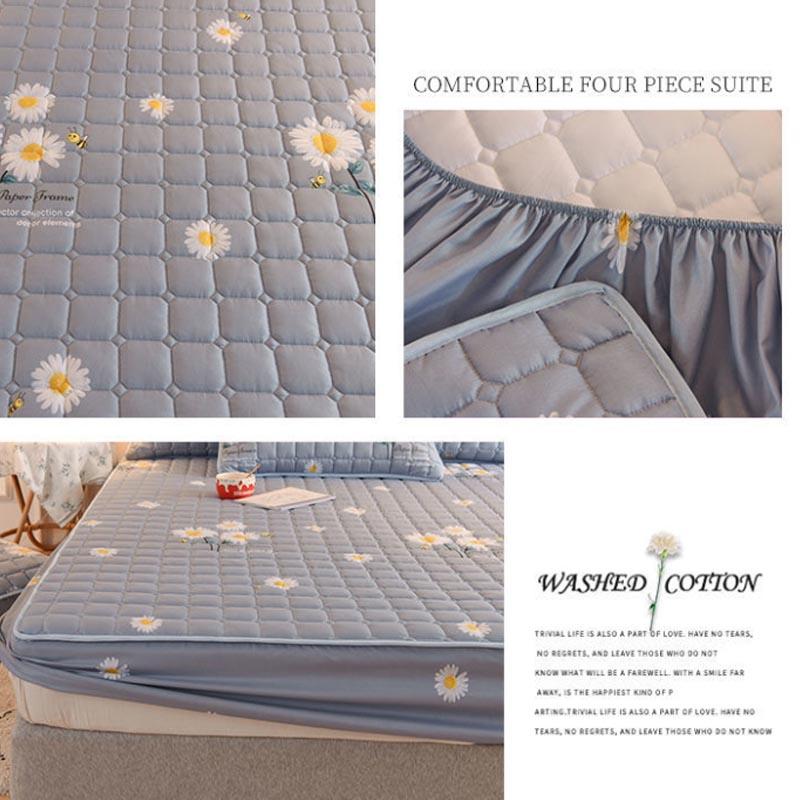 Bed Pillowcase Three-piece Non-slip Fixed Bed Cover Thickened Cotton Breathable Dust-proof Cover Mengsi Protective Cover Double Bed Set
