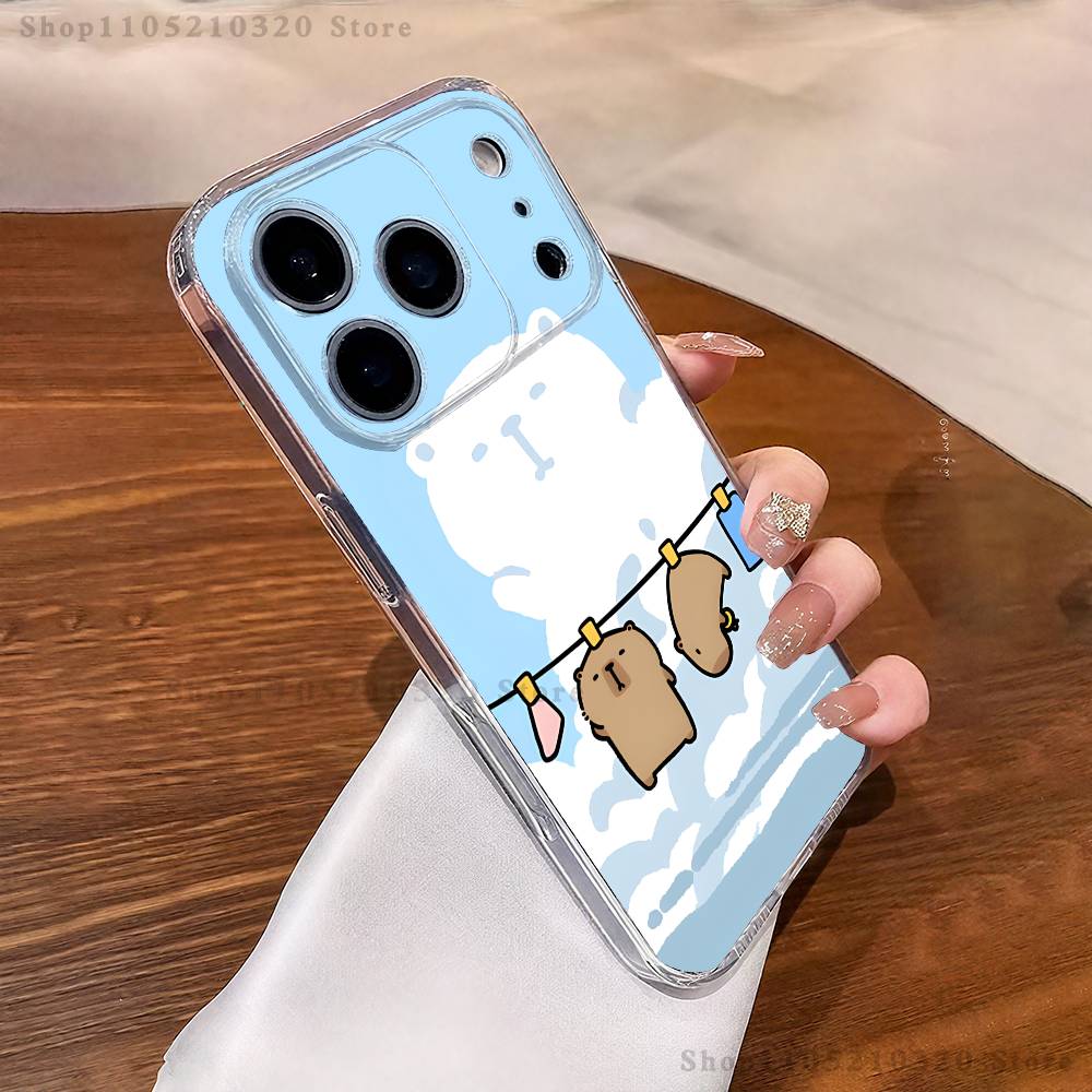 

Мультяшная милая капибара Чехол для телефона iPhone17 16 15 14 13 12 11 Pro Max Plus Mini Прозрачный Полная задняя крышка Силиконовый мягкий корпус iPhone14PROMAX