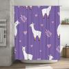 Animal Print Shower Curtain Featuring Llama Design With Pink Leaves Hearts For Bathroom Decor Purple Fabric Shower Curtain Set H