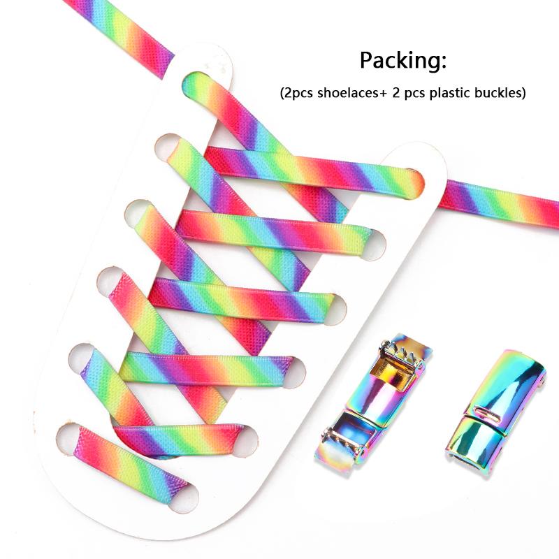 Rainbow Magnetic Lock Shoelaces Elastic Sneaker Laces Adults Kids 8MM Wide Flats Rubber No Tie Shoe Laces Shoe Accessories