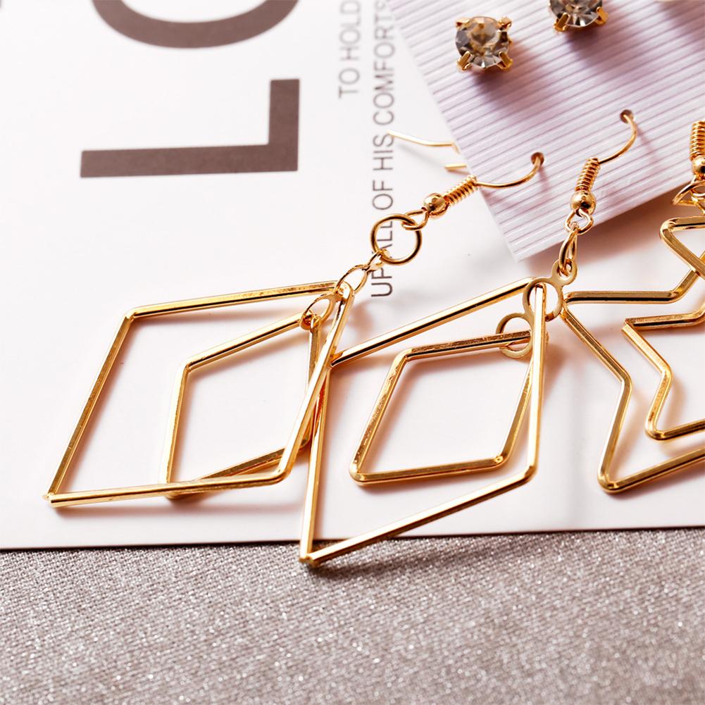 6pcs/set Women Creative Pearl Five-pointed Star Big Circle Earrings Ear Stud Jewelry Accessories