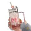 2024 Stylish Heat-Resistant Girls' Glass Water Cup with Straw & Handle for Office Tea Brewing