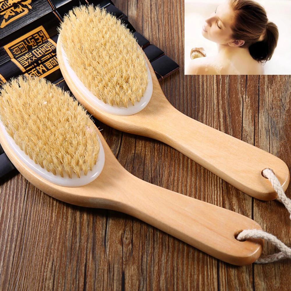 Dry Skin Wood Body Brush Exfoliation Natural Bristle Back Brush Massager Bath Shower Back Spa Scrubber Dry Massage Brush Tools