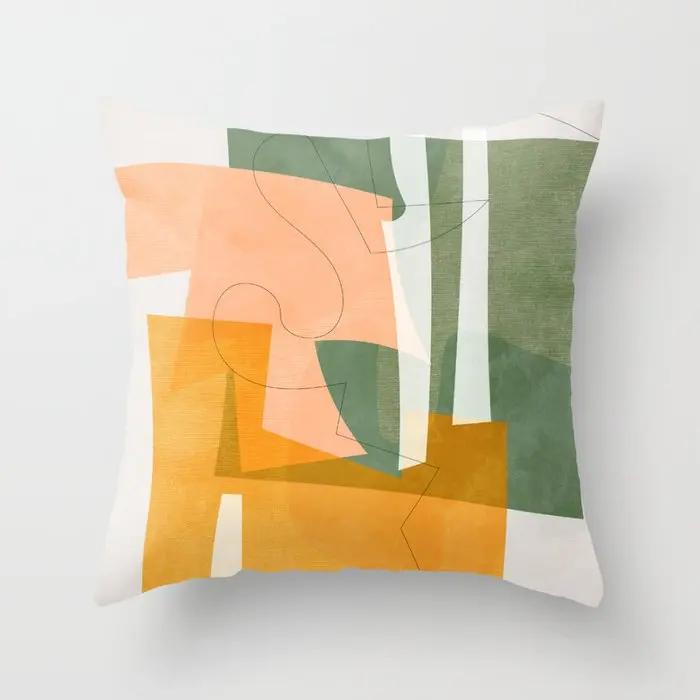 Decorative Home Pillow Case Cushion Covers  Nordic    Pink Red Morandi Geometric Abstract  Yellow