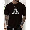 Men's Summer Casual Crew Neck T-shirt, Triangular Pattern Design, Slightly Stretchy, Suitable for Daily Activities. Drop-shoulder Design, Versatile