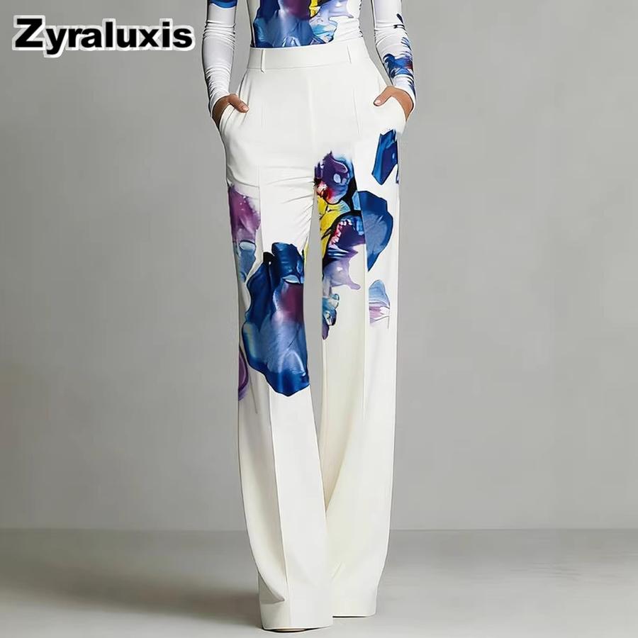 New Spring/Summer Fashion Printed Straight Leg Wide Leg Pants for Women S