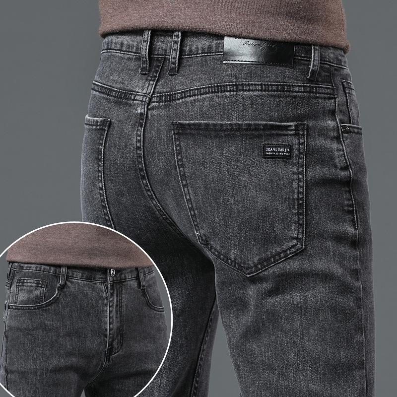 Men's Black Stretch Business Jeans – Autumn/Winter, Thick Style, Sizes 28-40, Available in Two Colors