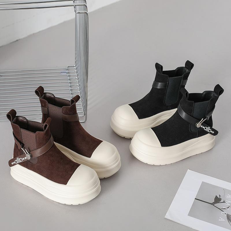 [Fanfuna] Retro großköpfige Muffin-Kurzstiefel mit dicker Sohle Damen Nischendesign vielseitige lässige weichsohlige bequeme Kurzstiefel