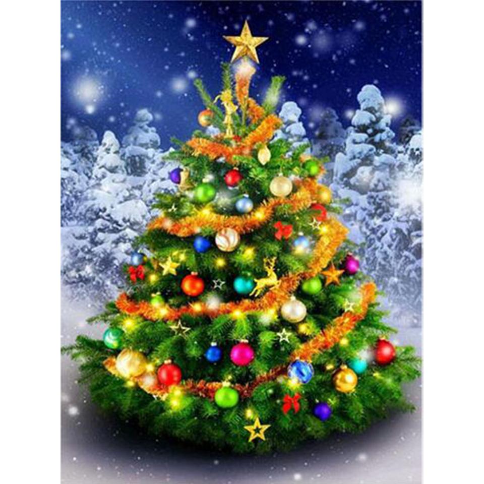 5D DIY Diamond Painting Full Round Christmas Tree Kit Embroidery Mosaic Picture Cross Stitch Wall Sticker Gift Home Decoration