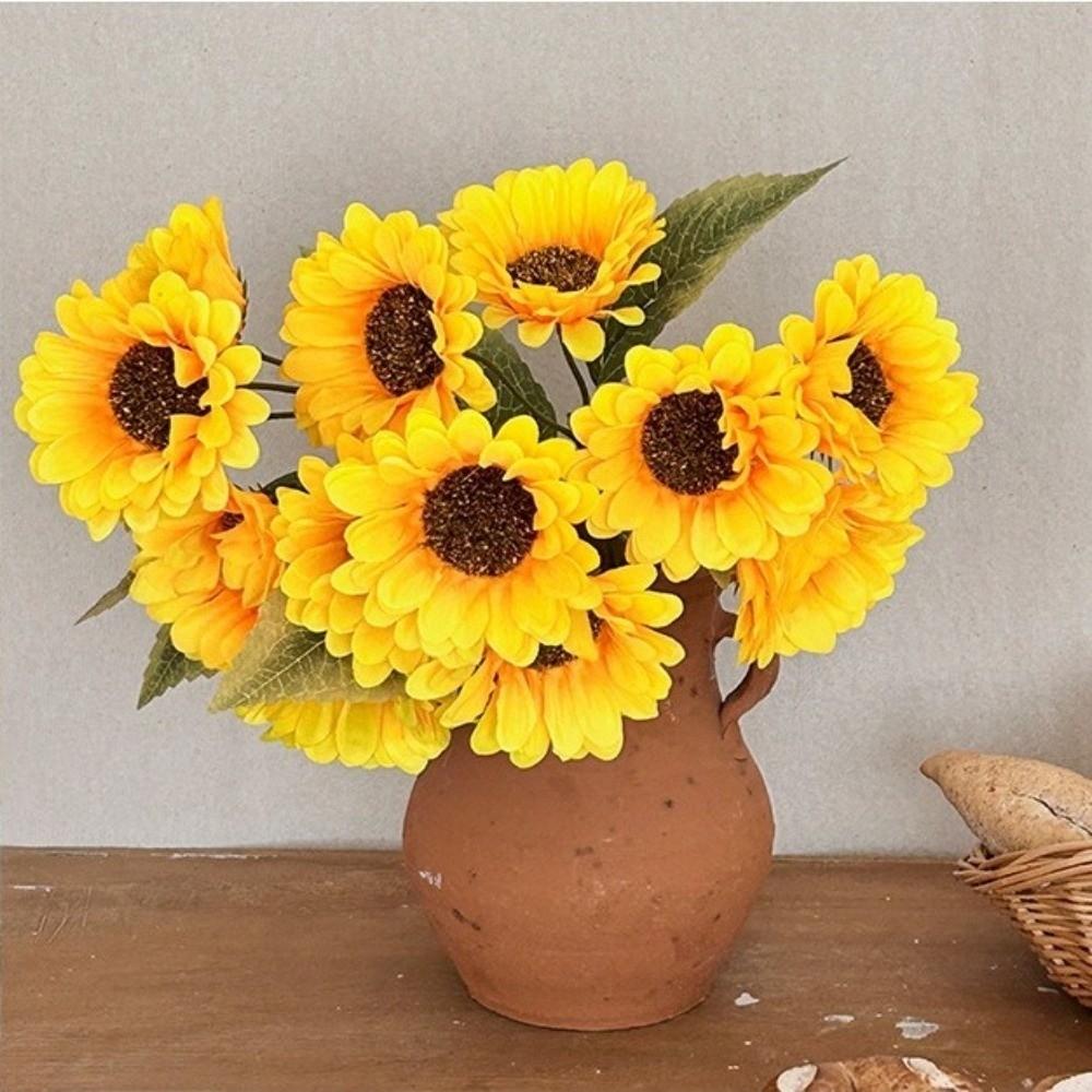 Silk Artificial Sunflower Long Stem Decorative Sunflower Fake Flowers Bouquet Table Centerpiece