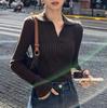 Solid Color V-Neck Long Sleeve Knit Sweater Top for Women, Spring 2025 Slim Fit
