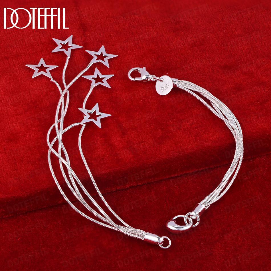925 Sterling Silver Snake Chain Star Bracelet Wedding Jewelry
