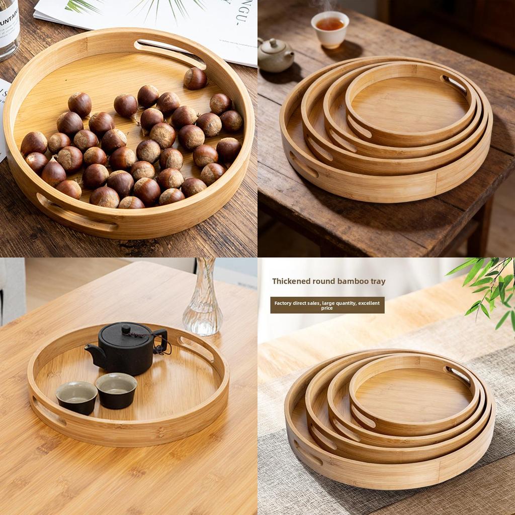 Bamboo Tray Round Handcrafted Tea Serving Plate For Home Tea Sets