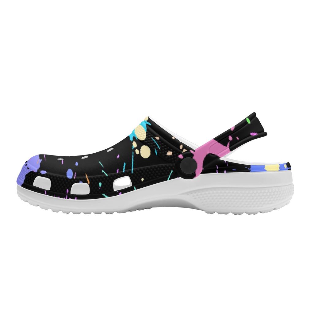 White EVA Clogs with Neon Cross Print, Lightweight Slip On Garden Shoes, Breathable Beach Sandals, Indoor Outdoor Slippers for Men Women