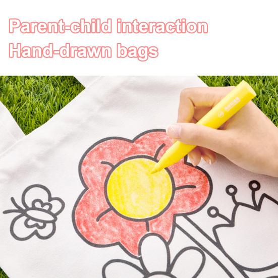 DIY Coloring Canvas Bag Cute Animal Plant Space Designs Kids Tote Reusable Shopping Tote for Children School Outing Picnic