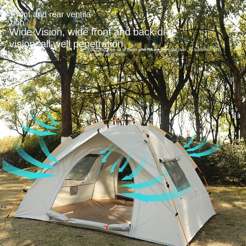 Tent Outdoor Automatic Portable Folding Camping Beach Quickly Open Camping Silver Glue Coating Thickened Rainproof