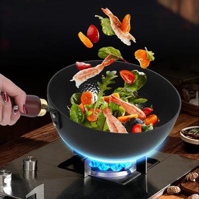 Hammered Texture Mini Iron Wok Coating-Free Frying Pan Non-Stick Flat Bottom Pan