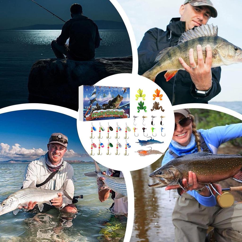 24pc Advent Calendar Fishing Christmas Countdown, Fishing Tackle Advent Calendar For FishAdult Men Teen Boys, Xmas Surprise Gift