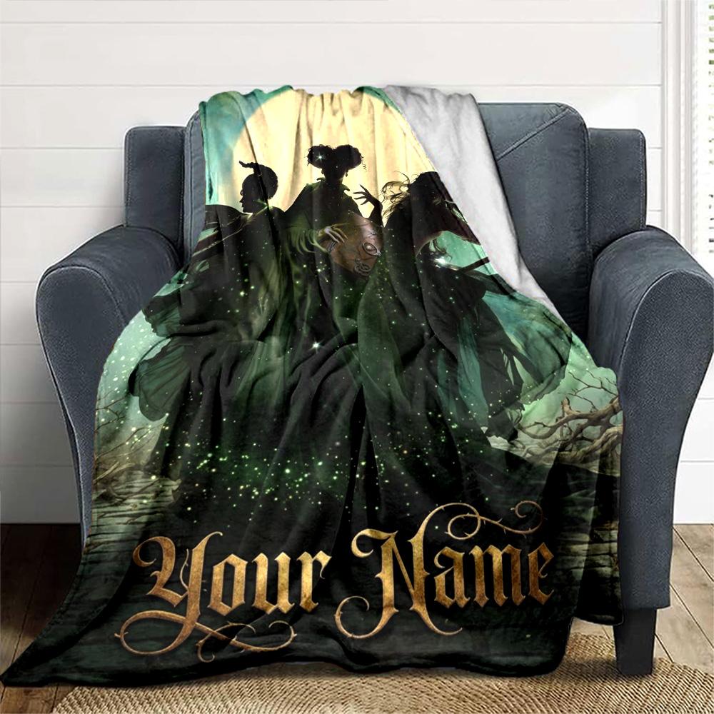 Name Custom Hocus Witch Print Flannel Blanket High Quality Warm Comfortable Cover for All Seasons Perfect for Gifts Home Decor