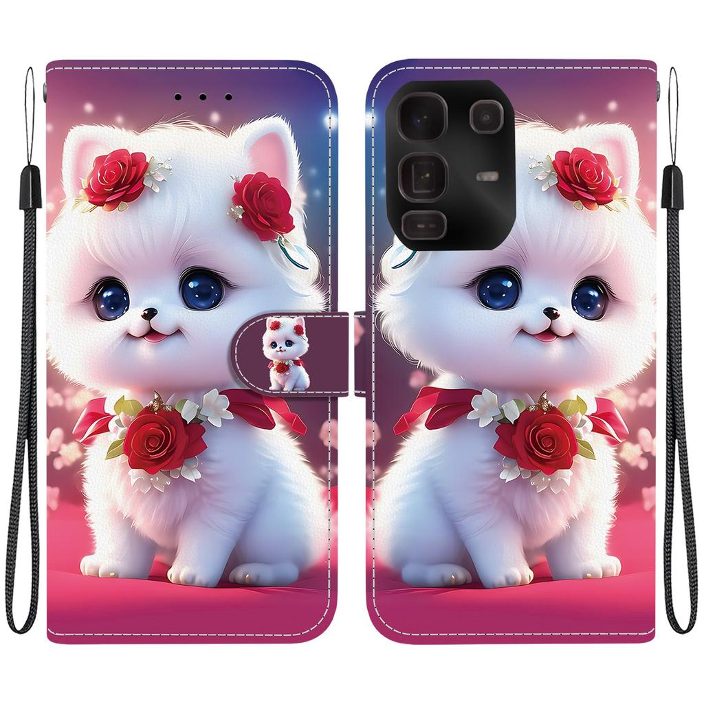 Handgefertigte PU-Leder-Flip-Hülle für Infinix Note 50 Pro+ (X6856) Rutschfeste Stoßfeste Hülle mit Handschlaufe & Herz/Rose Katze Designs