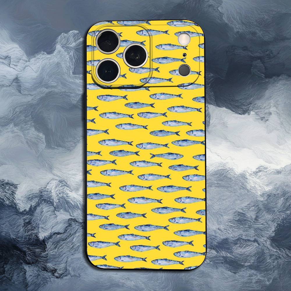 Sardines Ocean Case For iPhone 11,12,15,14,13,16,17,Plus,Pro Max,XS,X,XR,SE,Mini,8,7,Soft Silicone Black