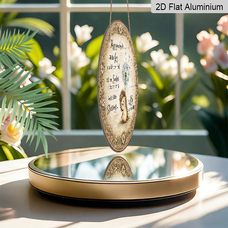 2D Flat, 1pc Round Aluminum Hanging Sign | Cute Hedgehog And Dandelion Vintage Wall Hanging, Inspirational Quotes For Living Room, Bedroom, Study