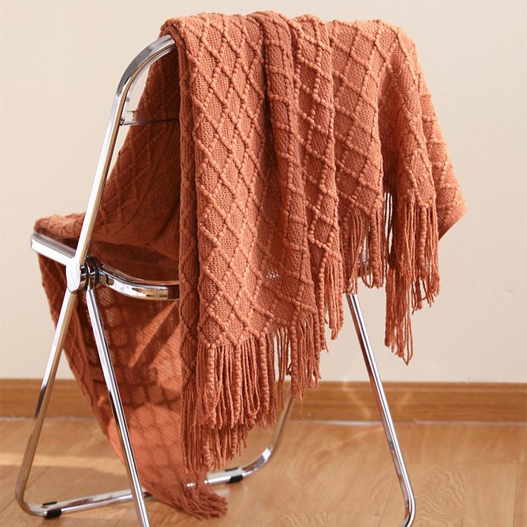 Cozy Corn Knit Throw Blanket with Tassels, Contemporary Style, All-Season Multipurpose Shawl, Bed, Nap, Car, Air Conditioning Blanket, Versatile