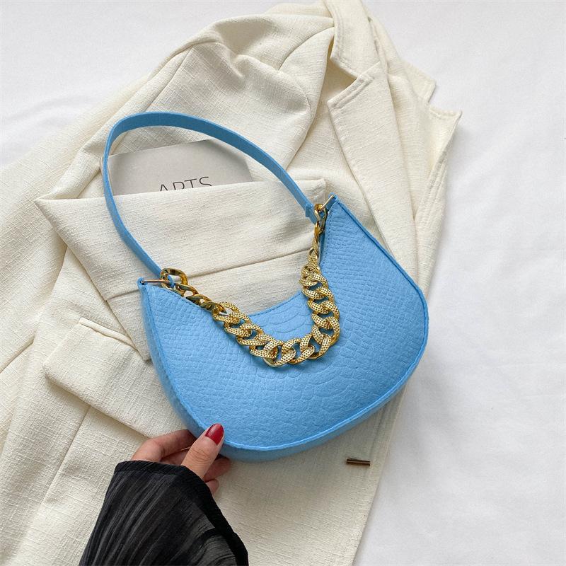 

Нові осінні сумки 2024 р. Жіноча модна проста сумка на плече Повсякденна сумка під пахвами Ретро-індивідуальна сумка з півмісяцем синій