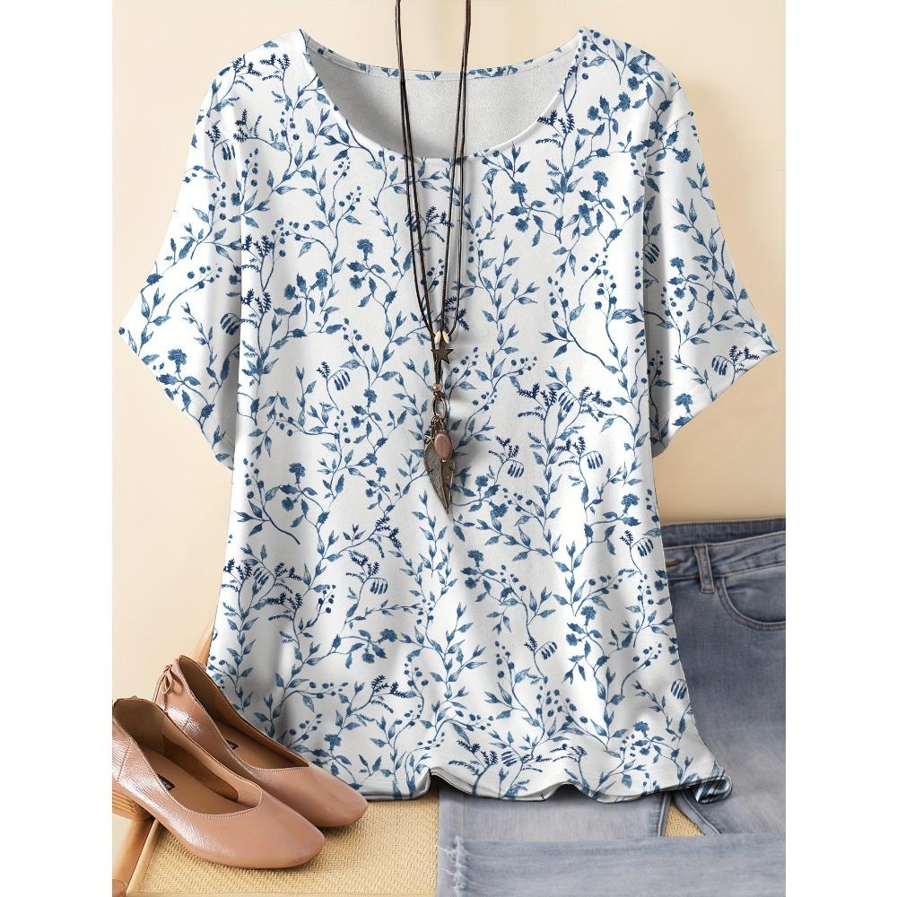 Summer Womens Retro Flower Pattern 3D Printed Color T-shirt Loose Comfortable Soft Breathable Large Size Fashion O-neck T-shirt