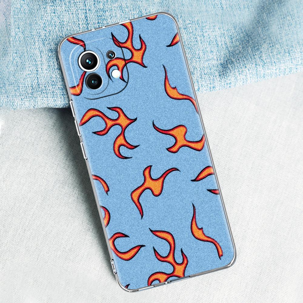 Phone Case For Xiaomi Mi 15 14 13 12 11 Lite 15T 13T 12T Pro Poco X7 X6 X5 Pro 5G X3 NFC F7 F6 F5 Clear Cover Flame Pattern