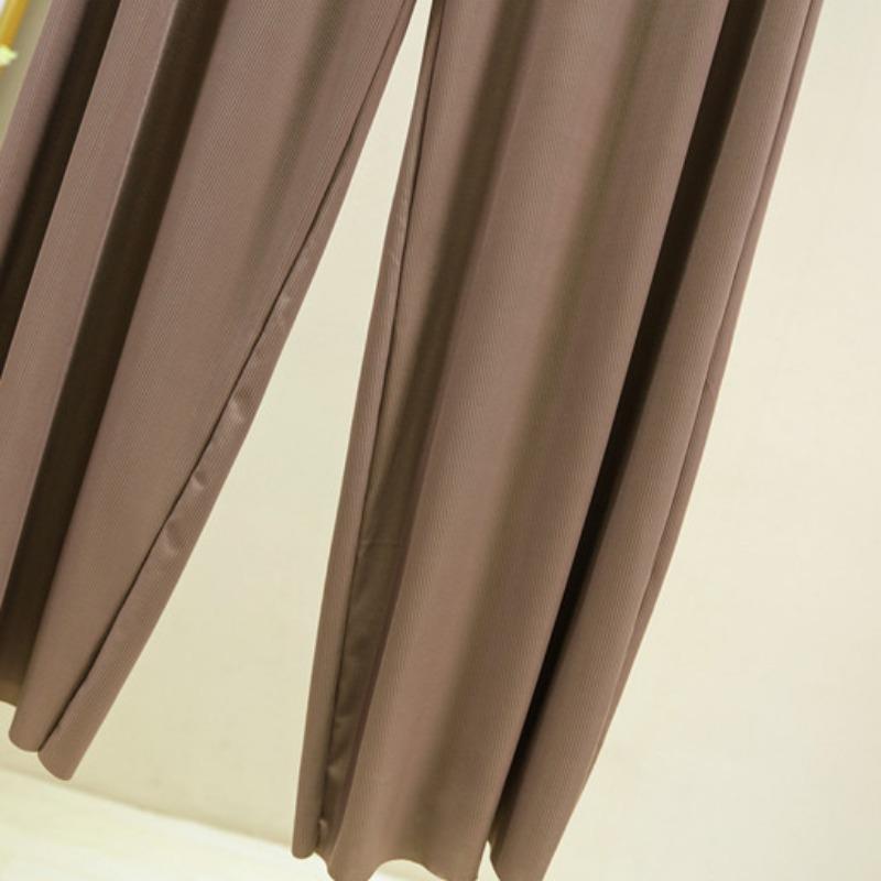 Damen Eleganter V-Ausschnitt Eisseide Kurzarmanzug Lässige Gerade Hose Zweiteiliges Outfit Lange Hose mit Kordelzug Kurzarmhemd