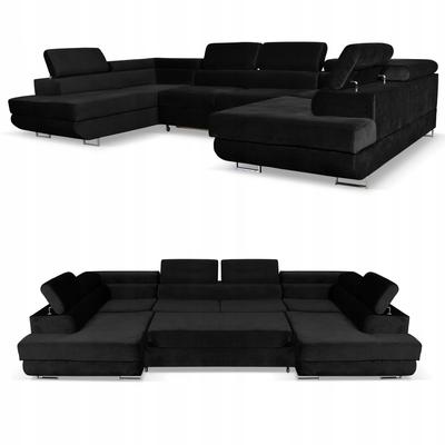 U-shaped Corner Sofa Bed, Extendable F. Bosso Family Sleeping Furniture Black Velvet