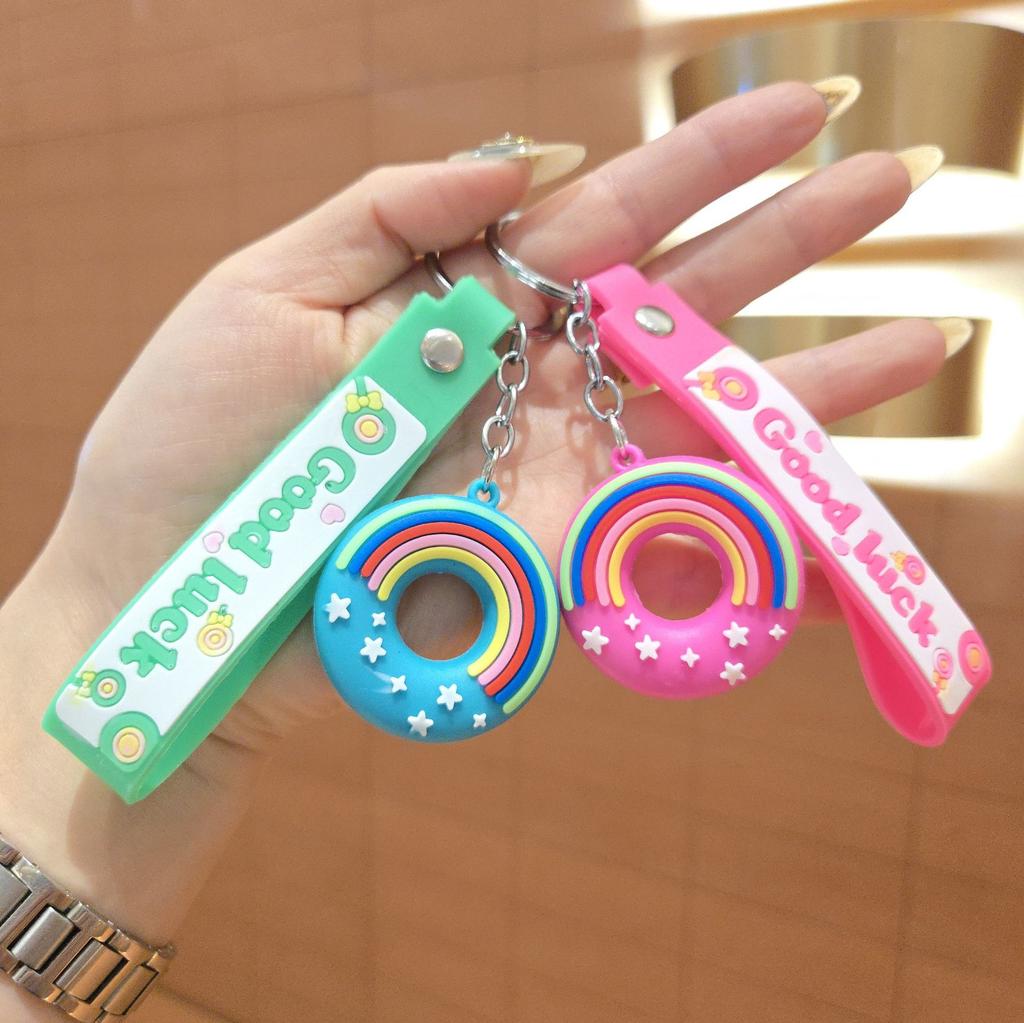 Creative Rainbow Donut Keychain Pendant Children's School Bag Pendant, Cartoon Doll Blind Box Small Gift Pendant
